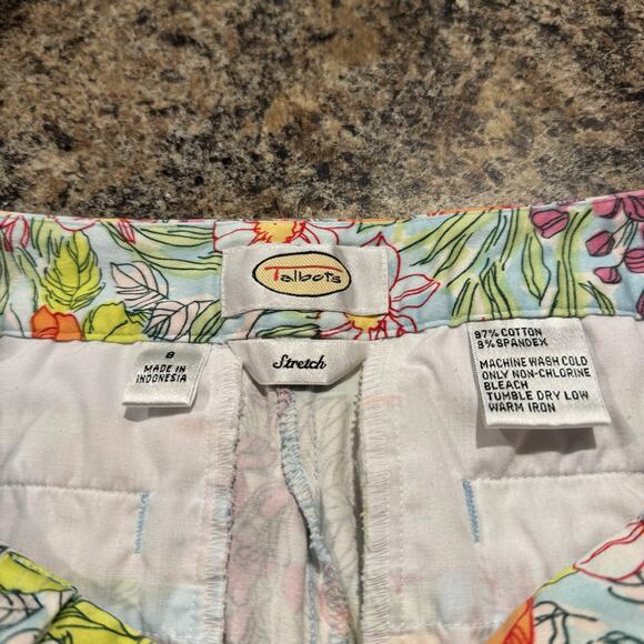 Talbots Vintage Pants Floral High Rise Cropped Botanical Boho Retro Summer 8 - Picture 2 of 3